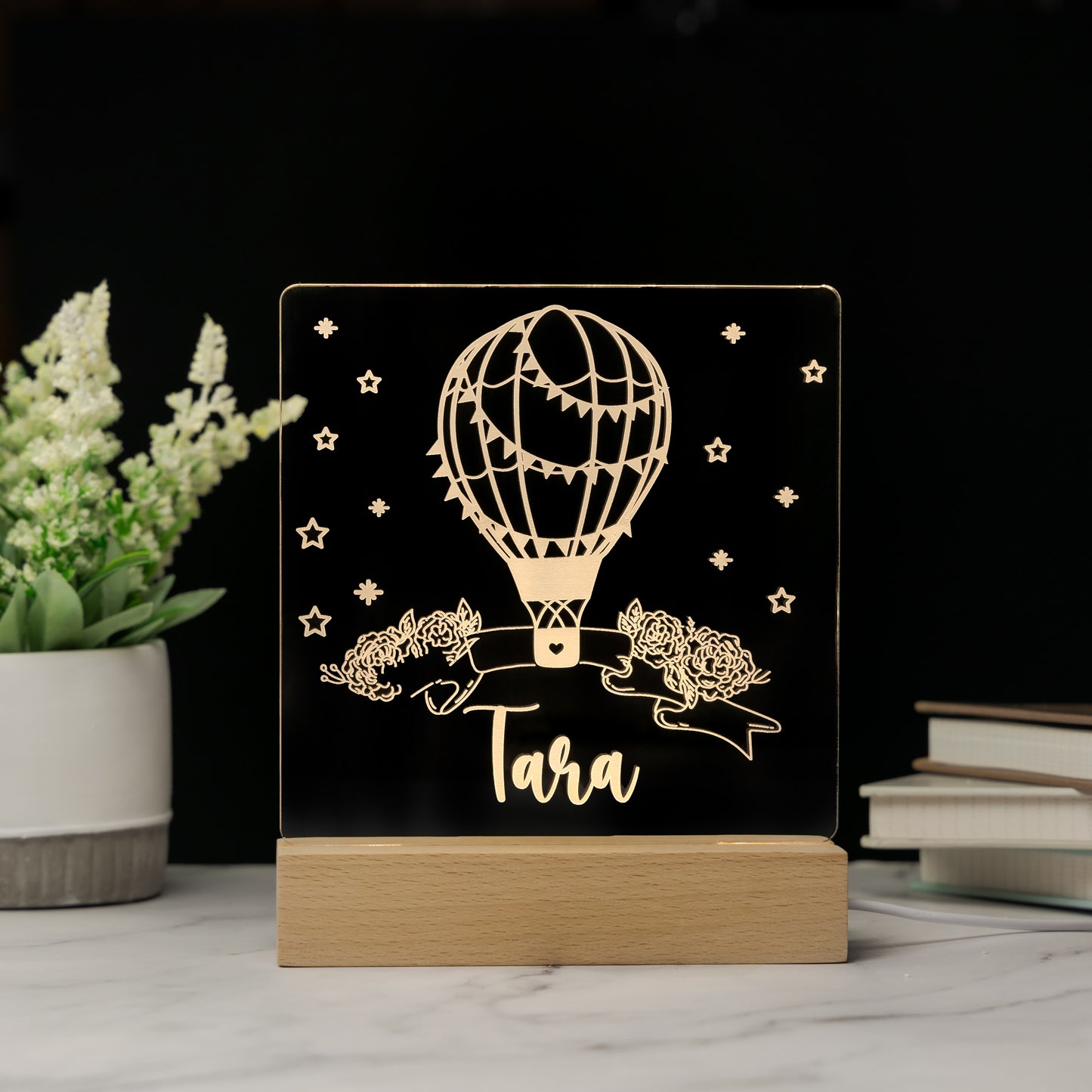 Custom Baby’s Hot Air Balloon Name Night Light