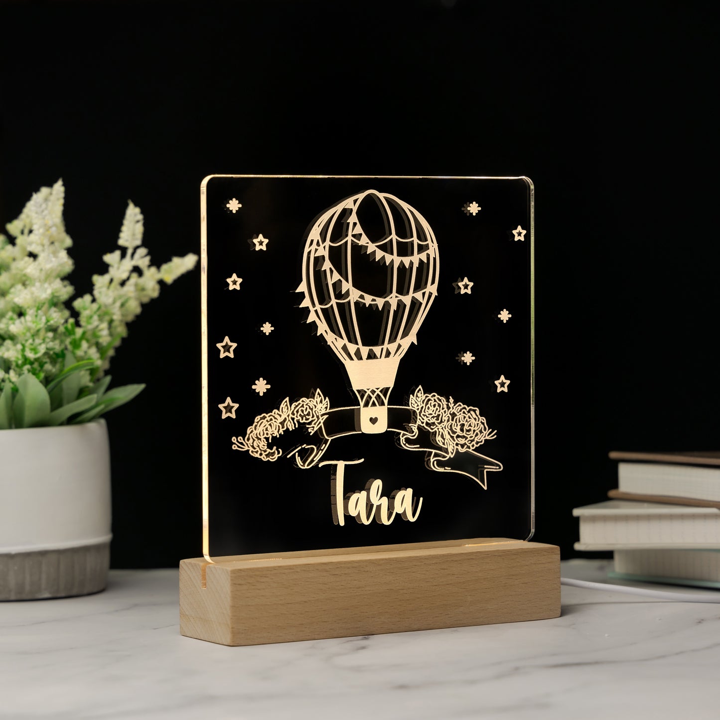 Custom Baby’s Hot Air Balloon Name Night Light