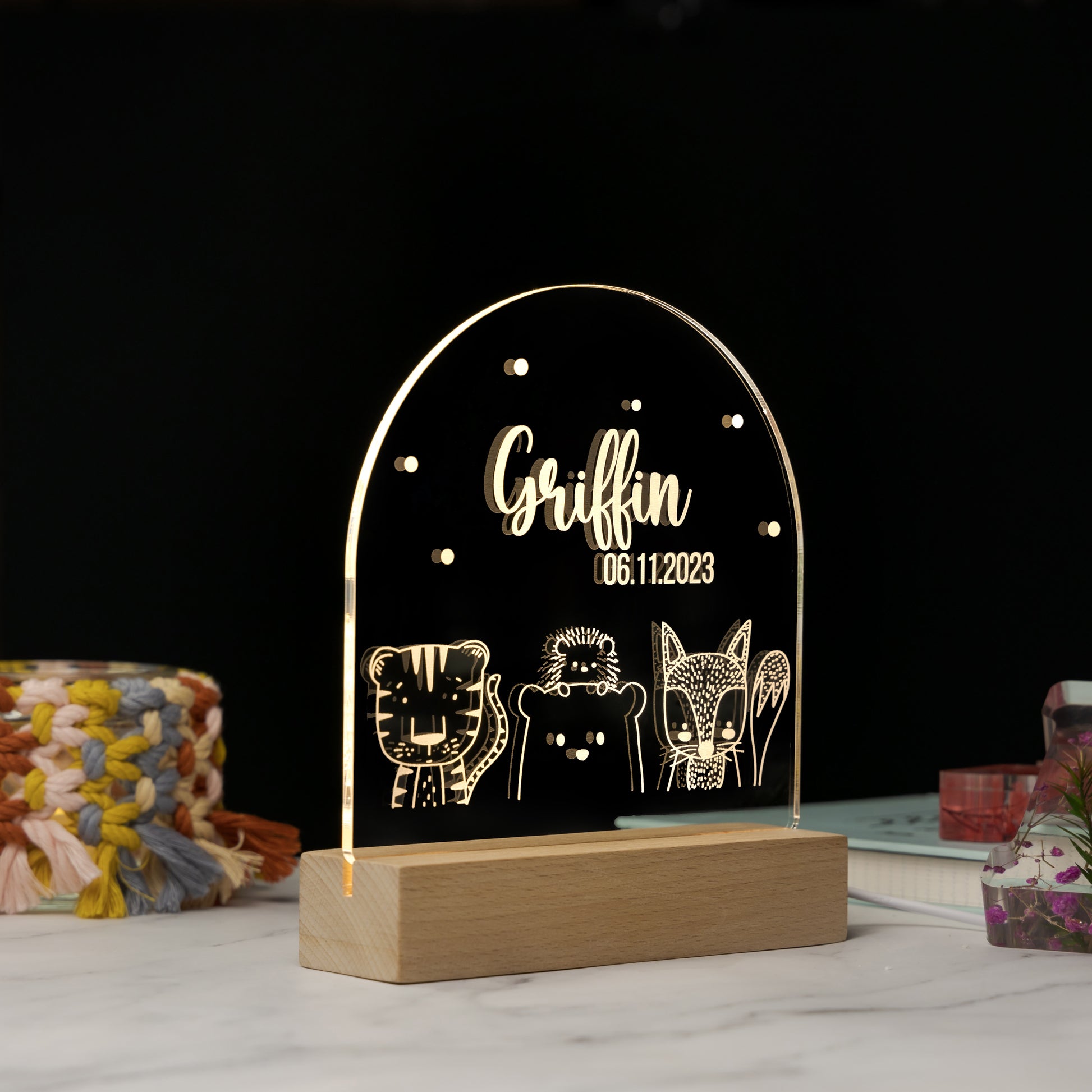 Custom Baby’s Animal Name Night Light Media 1 of 3