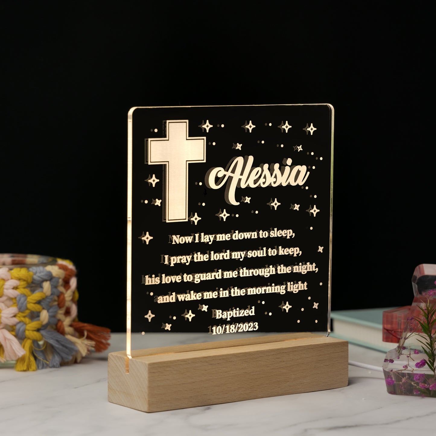 Custom Baby’s Baptism Name Night Light