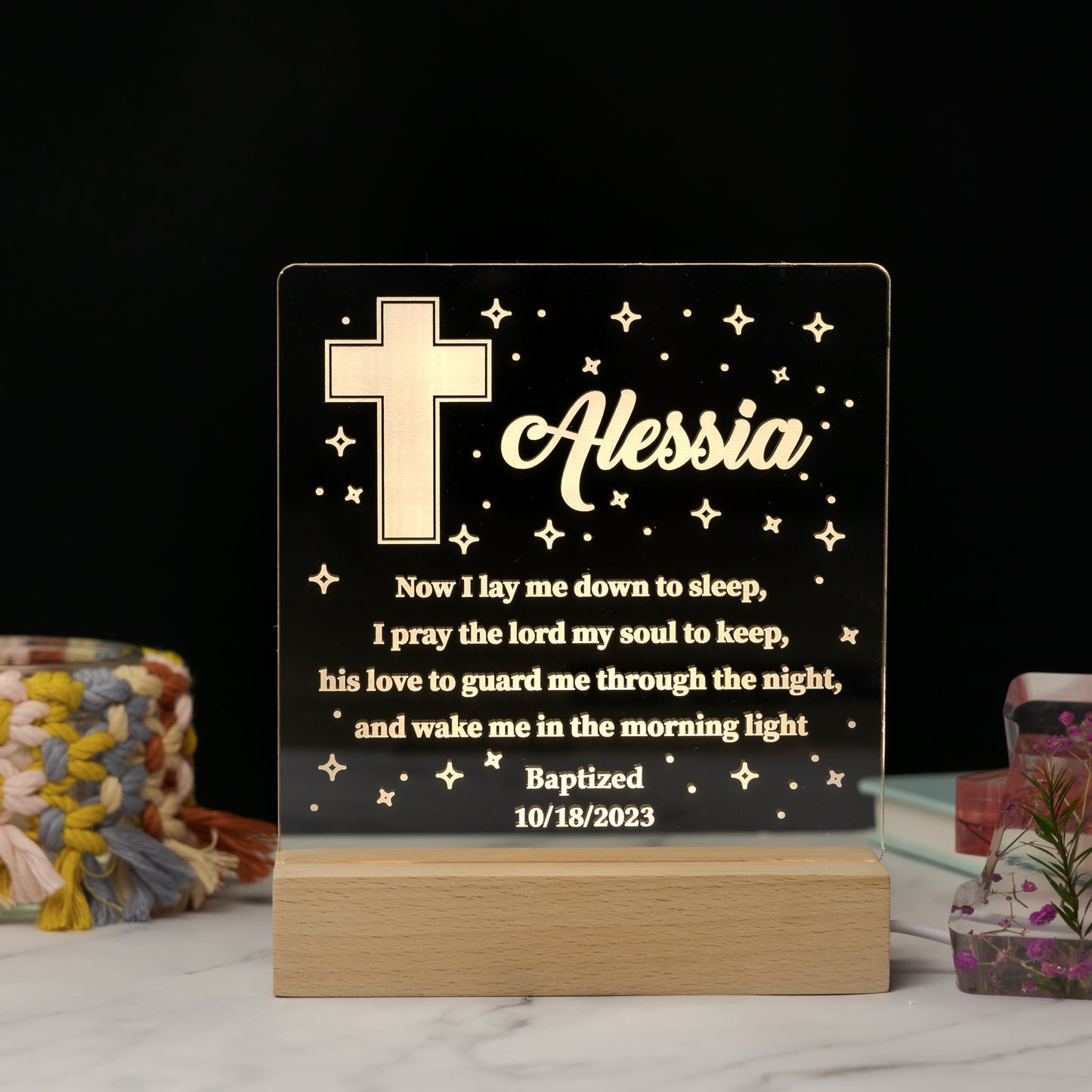 Custom Baby’s Baptism Name Night Light