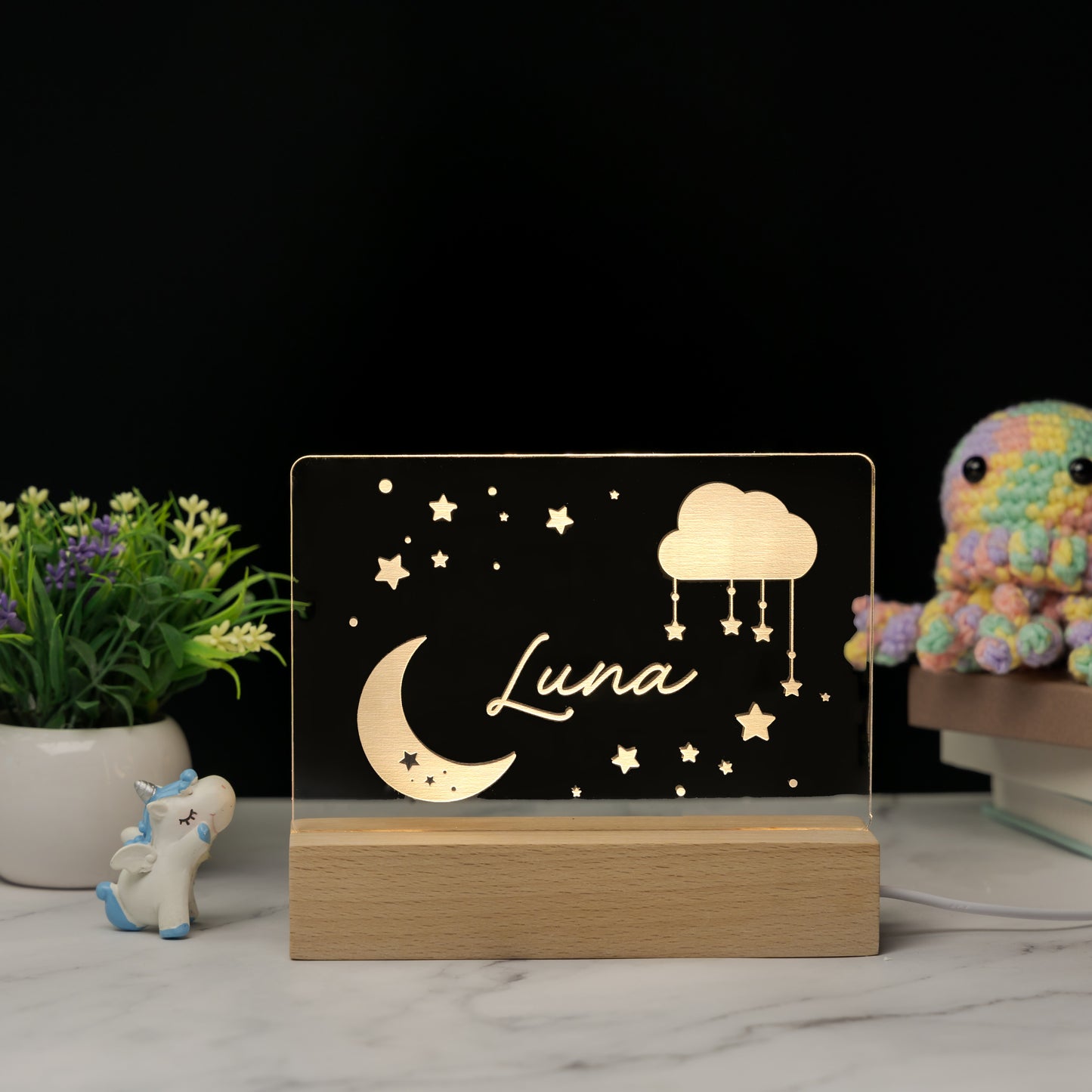 Custom Baby’s Moon Cloud Name Night Light