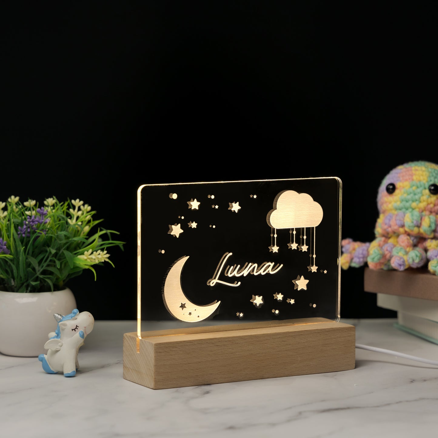 Custom Baby’s Moon Cloud Name Night Light