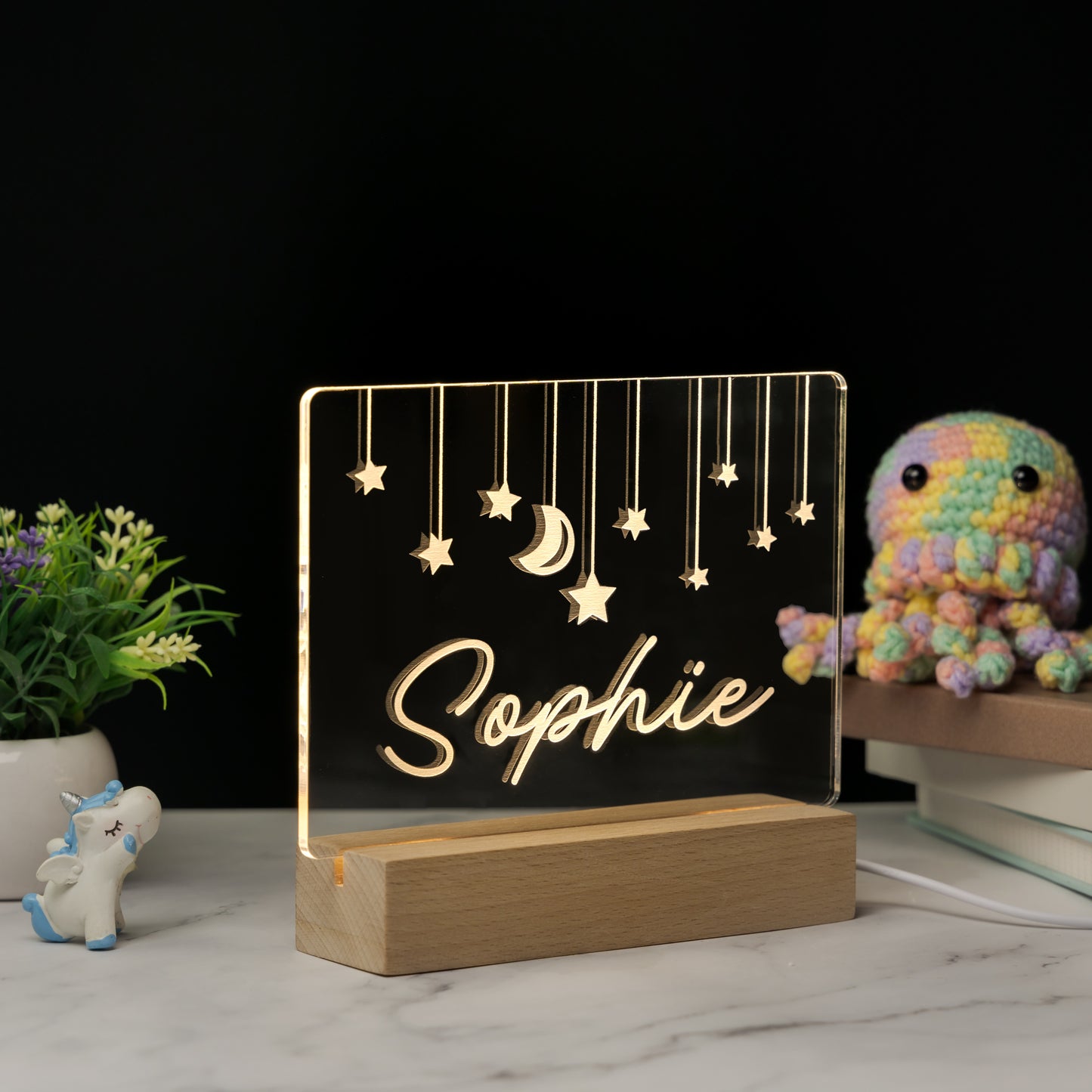 Custom Baby’s Moon And Stars Name Night Light