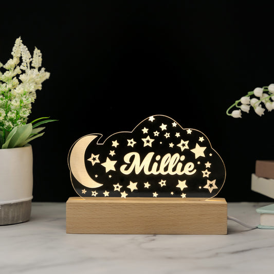 Custom Baby’s Moon Cloud Name Night Light