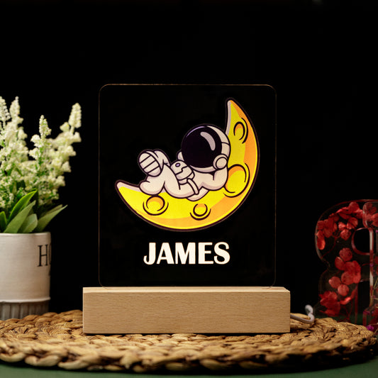 Custom Baby’s Moon Astronaut Name Night Light