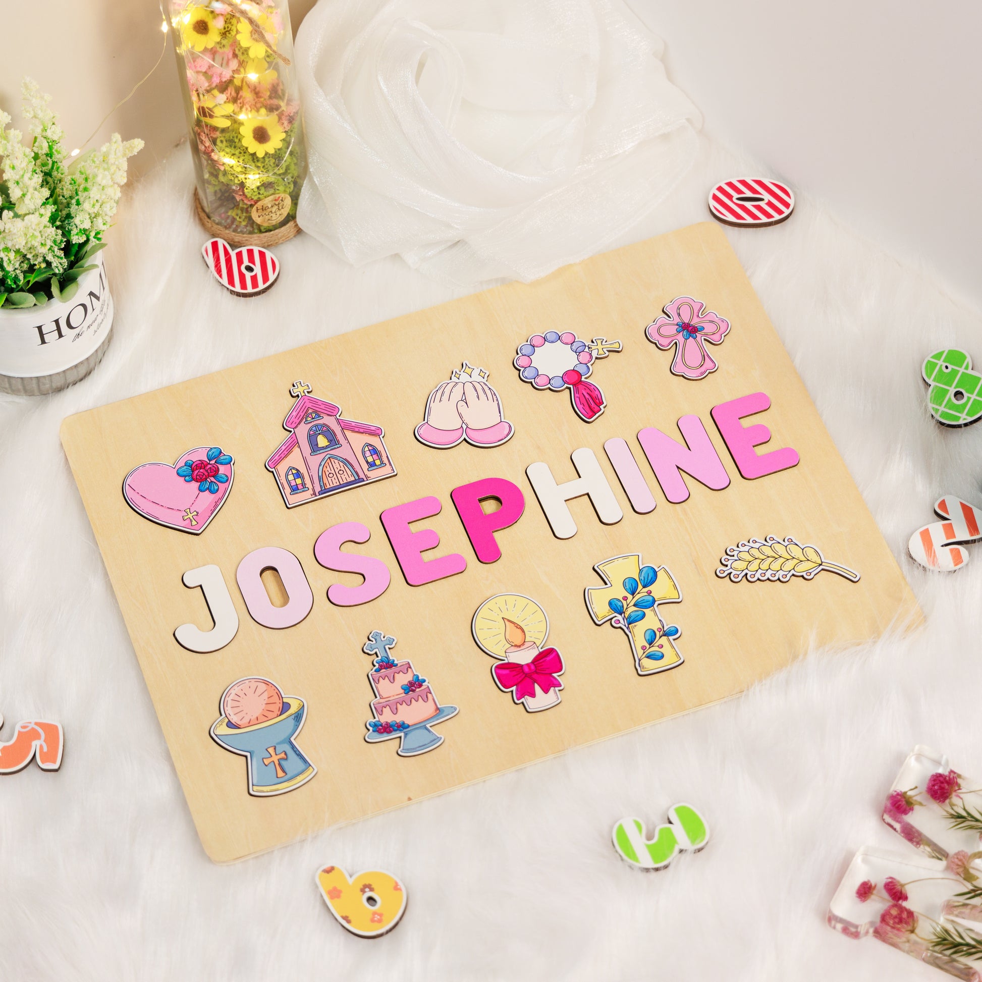 Personalized Baptism Baby Girl Wooden Name Puzzle