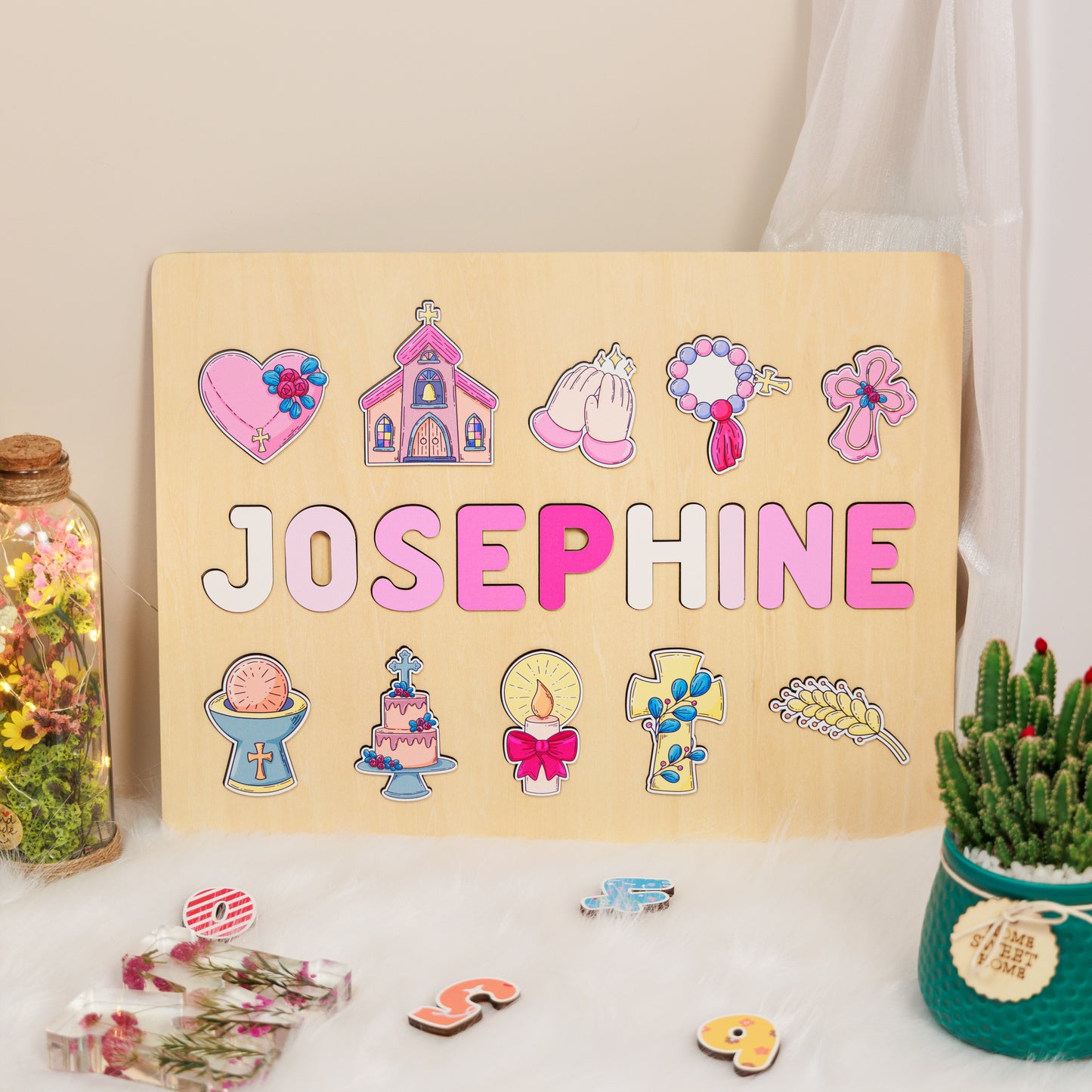 Personalized Baptism Baby Girl Wooden Name Puzzle