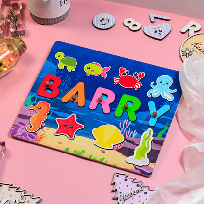 Personalized Marines Wooden Name Puzzle with Ocean Background