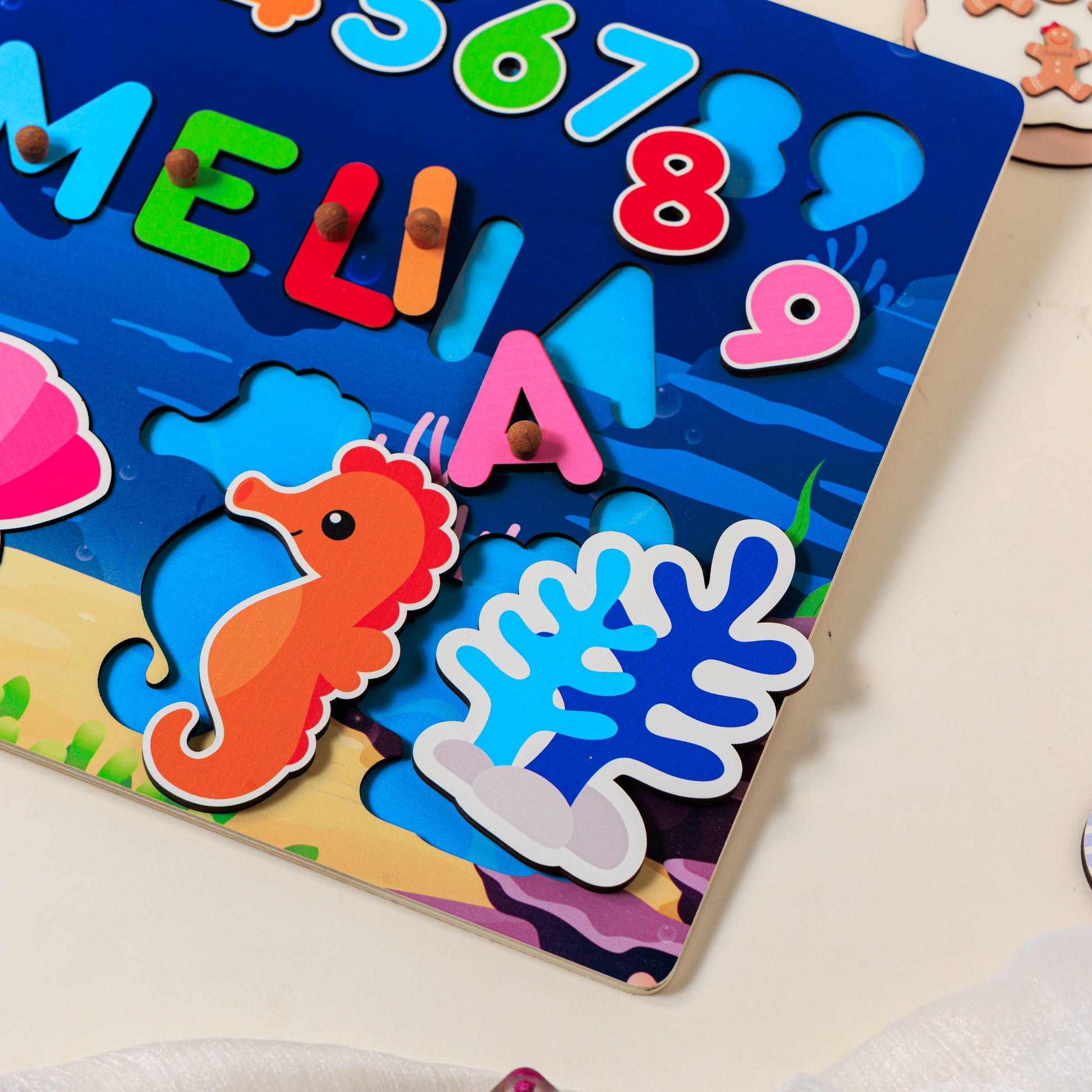 Personalized Ocean Marines Wooden Name Puzzle with Number