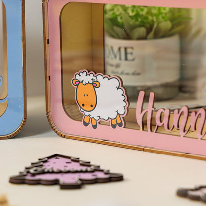 Custom Baby Name Sheep Wooden Piggy Bank