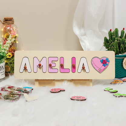 Personalized Baptism Baby Girl Wooden Name Puzzle