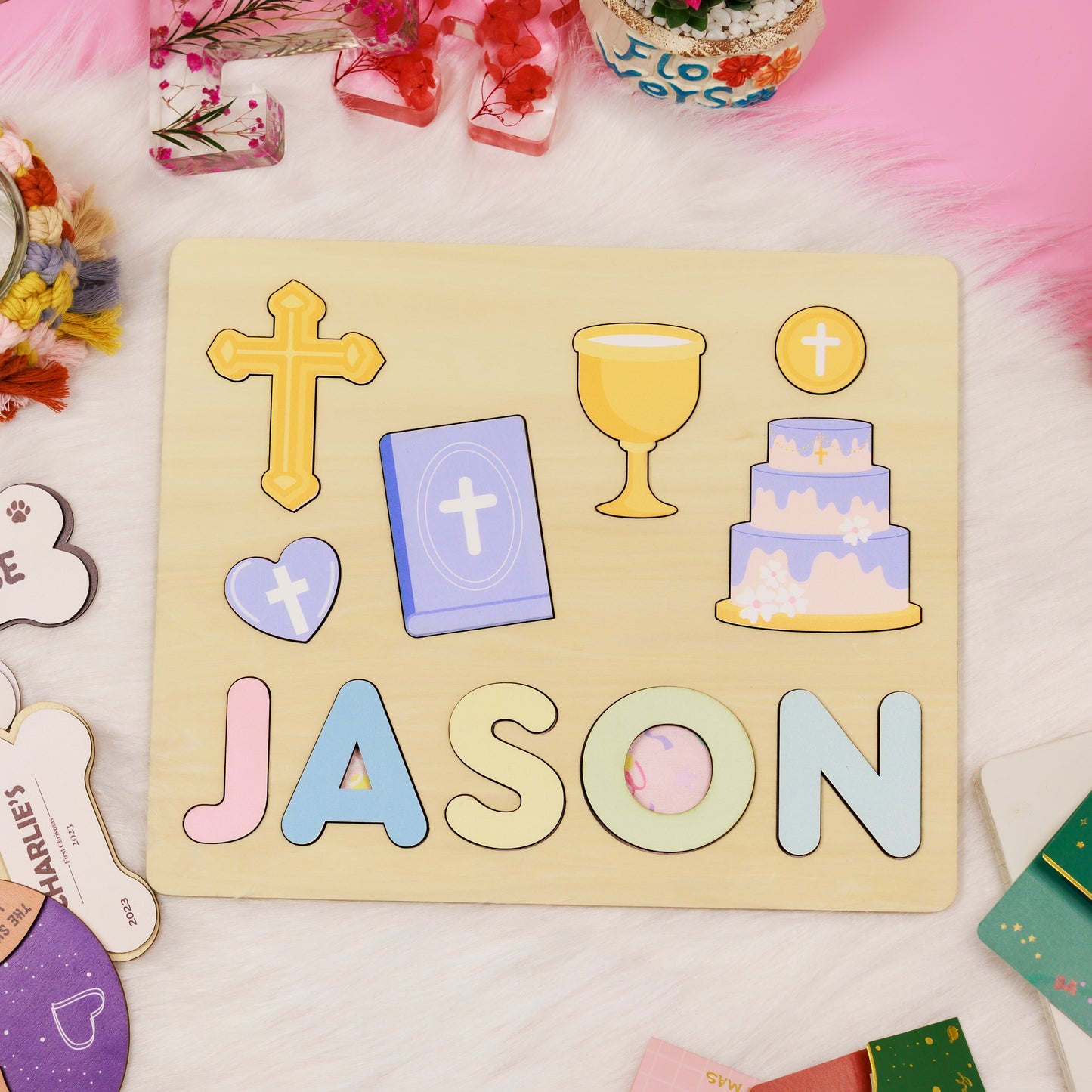 Personalized Baptism Baby Girl and Boy Wooden Name Puzzle