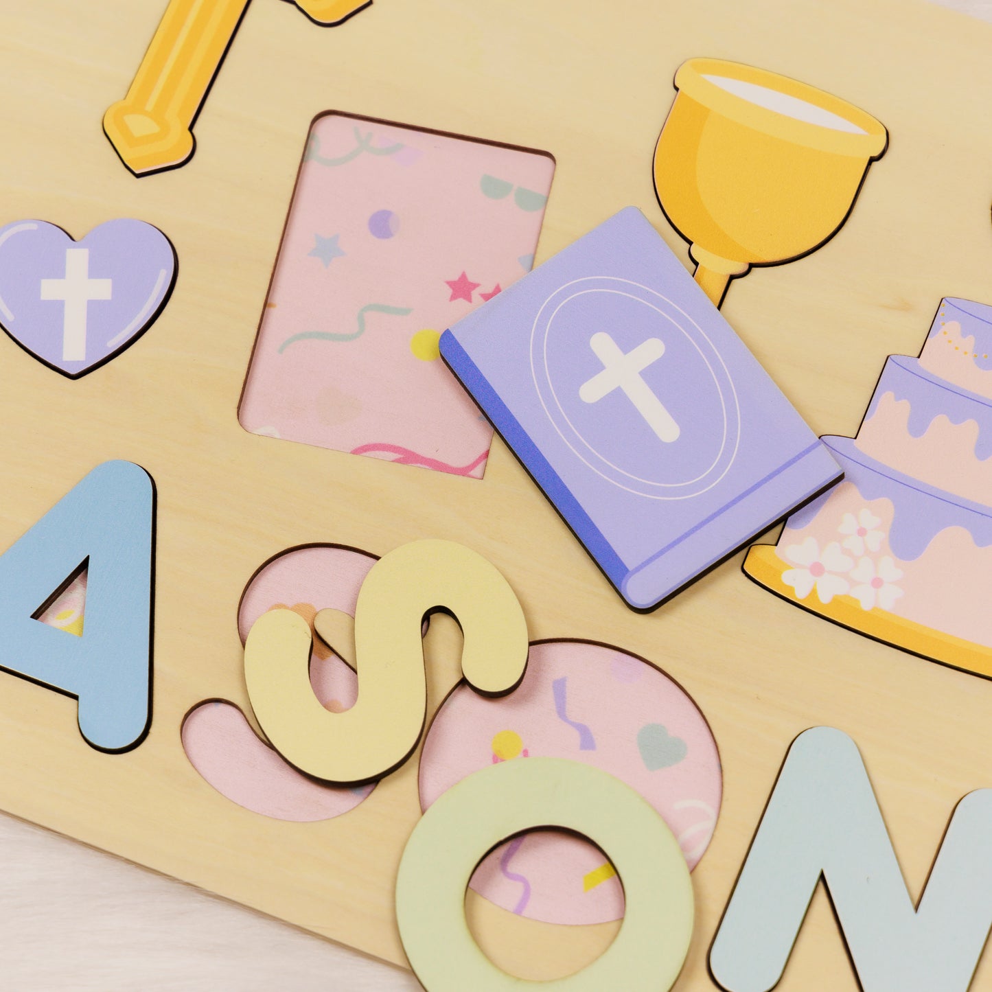 Personalized Baptism Baby Girl and Boy Wooden Name Puzzle