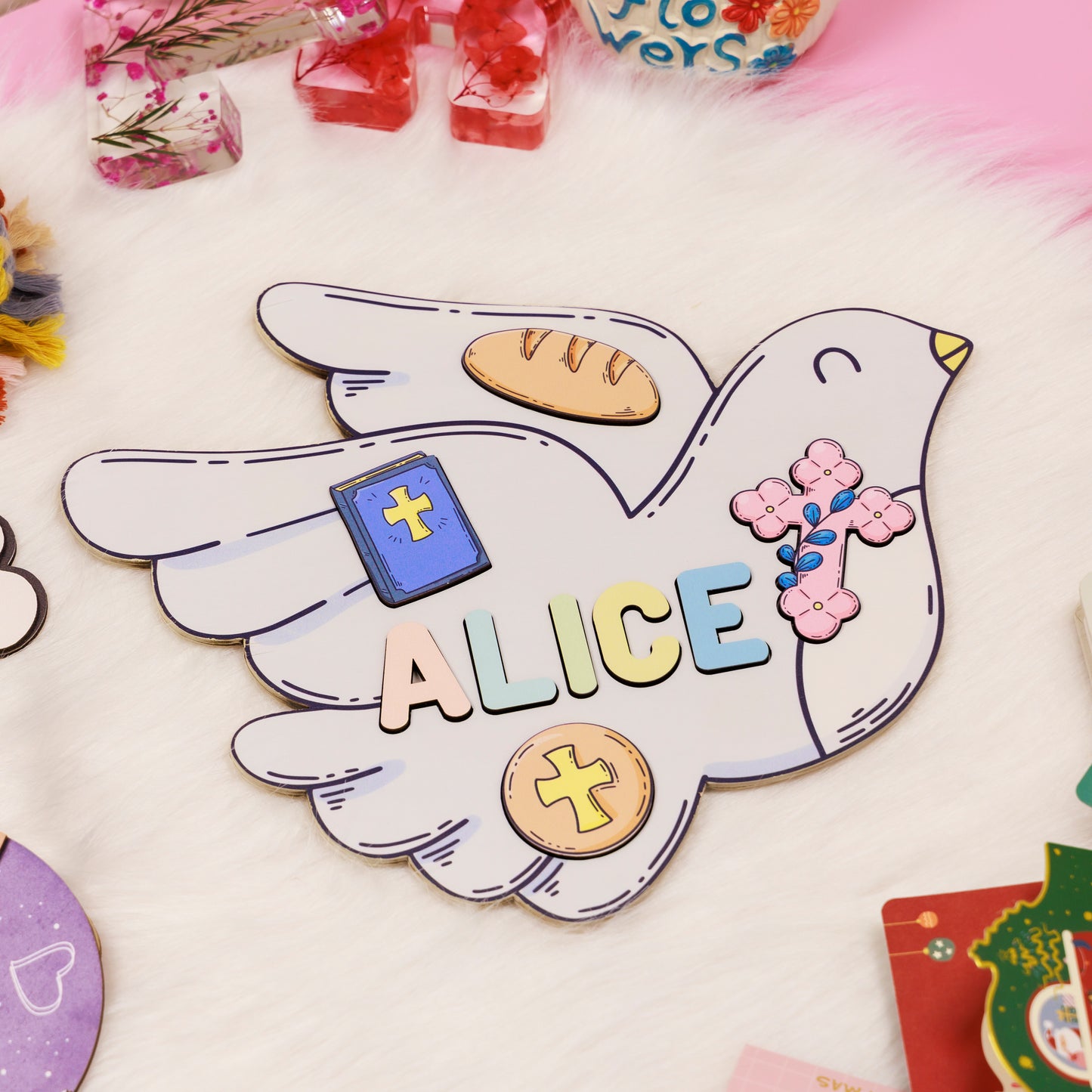 Personalized Baptism Baby Girl and Boy Wooden Name Puzzle