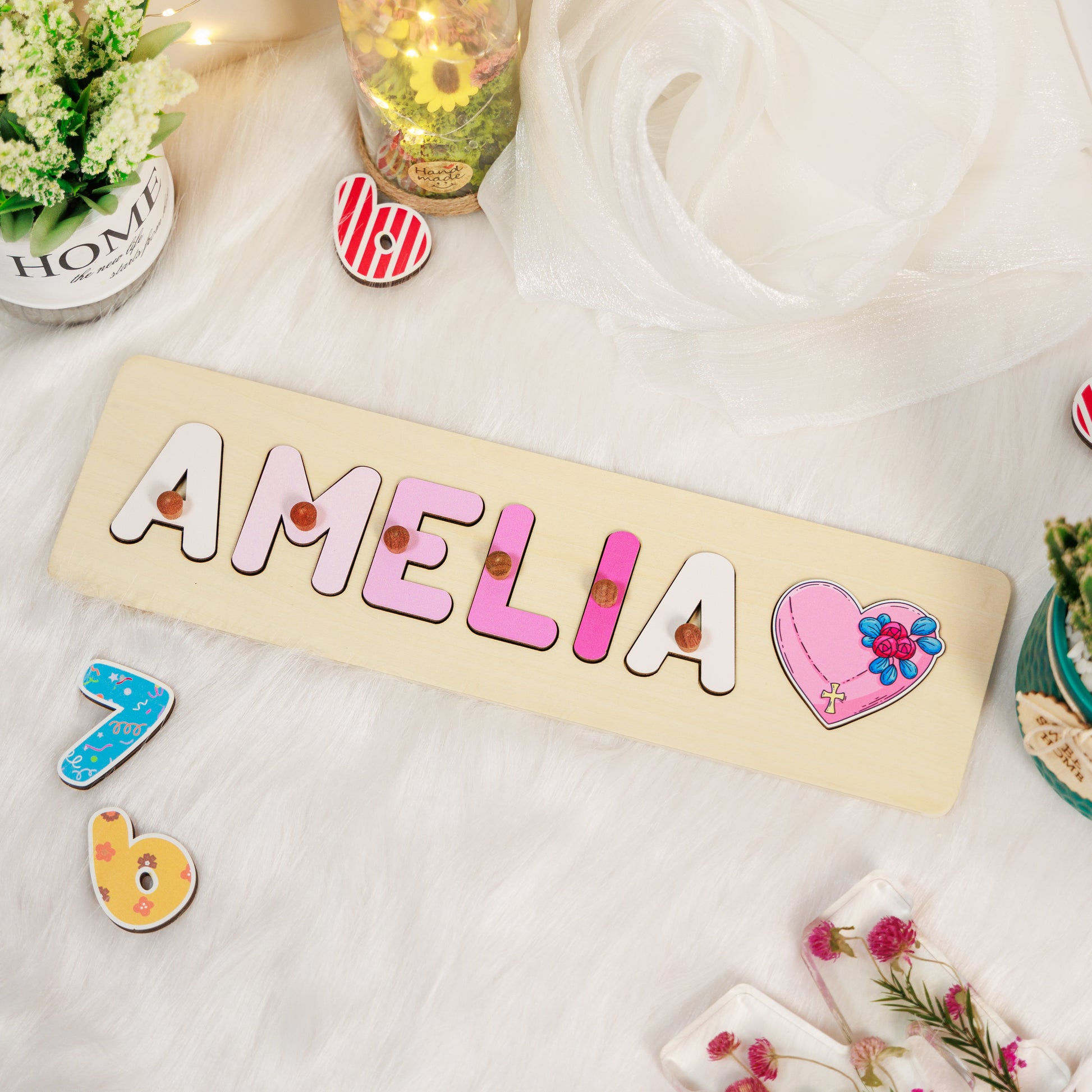 Personalized Baptism Baby Girl Wooden Name Puzzle