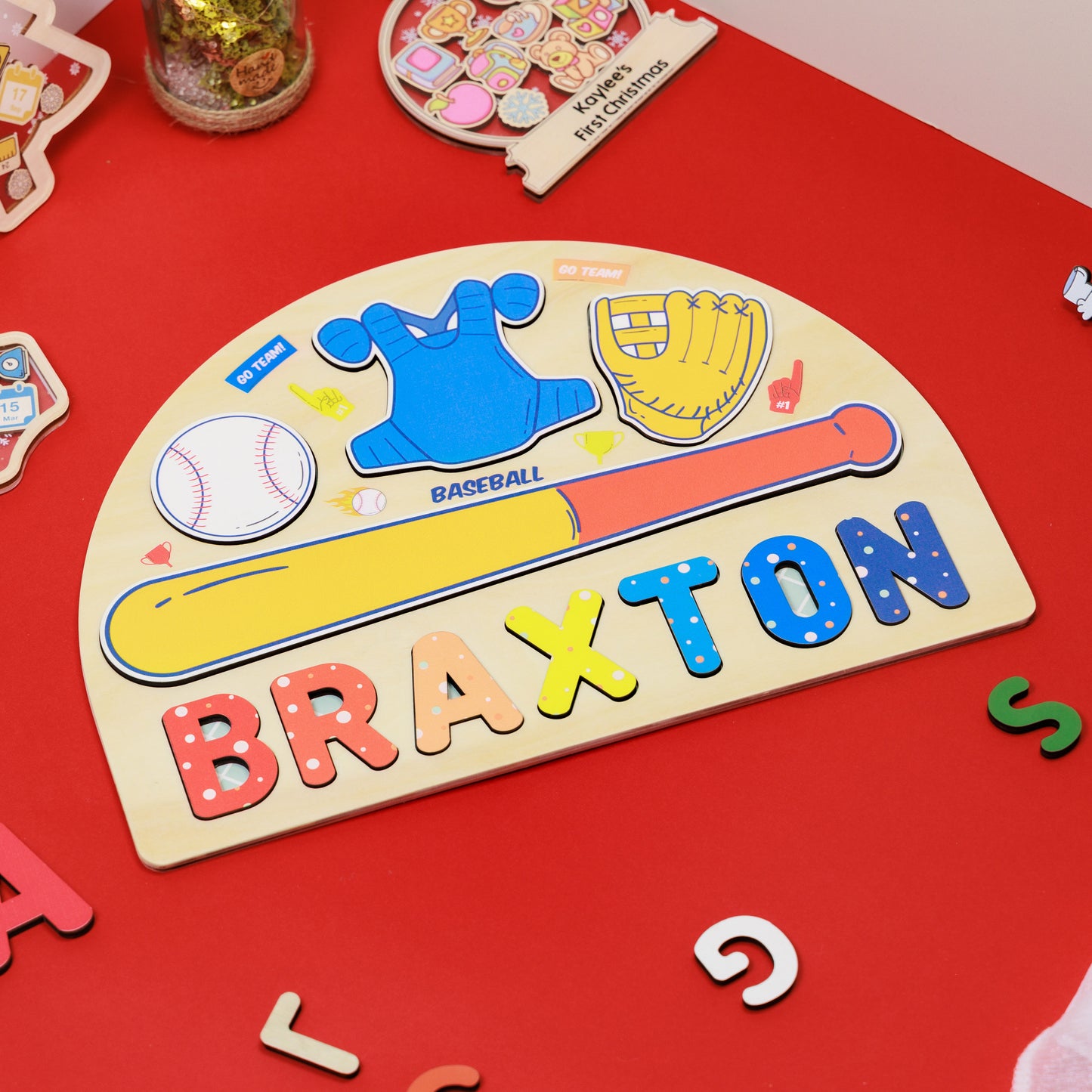 Baby Boy Baseball Bat Wooden Name Puzzle