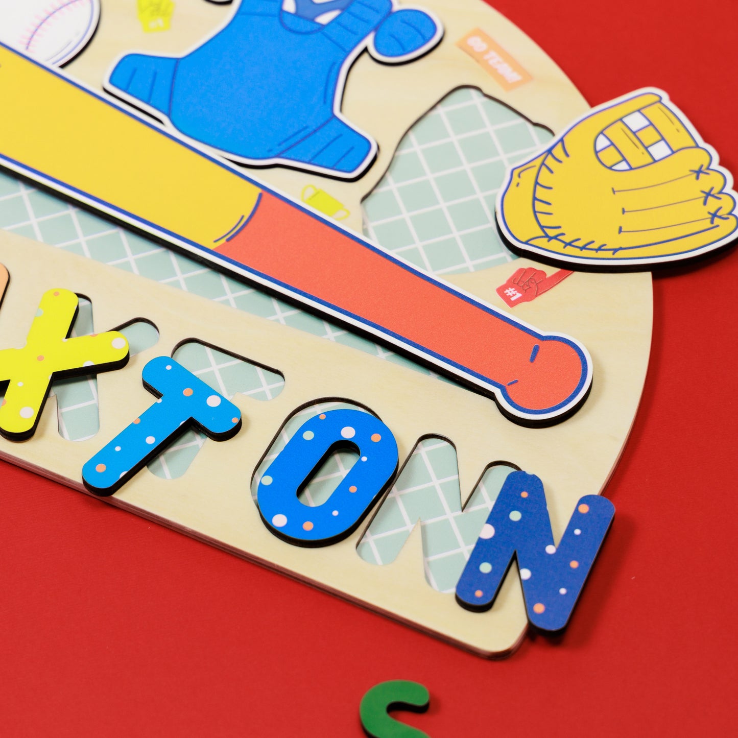 Baby Boy Baseball Bat Wooden Name Puzzle