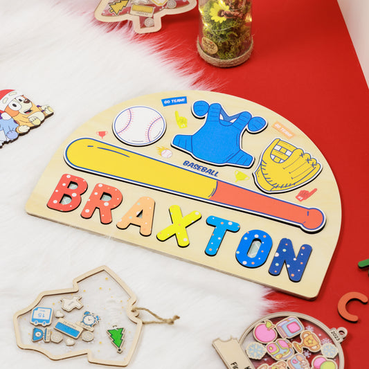 Baby Boy Baseball Bat Wooden Name Puzzle