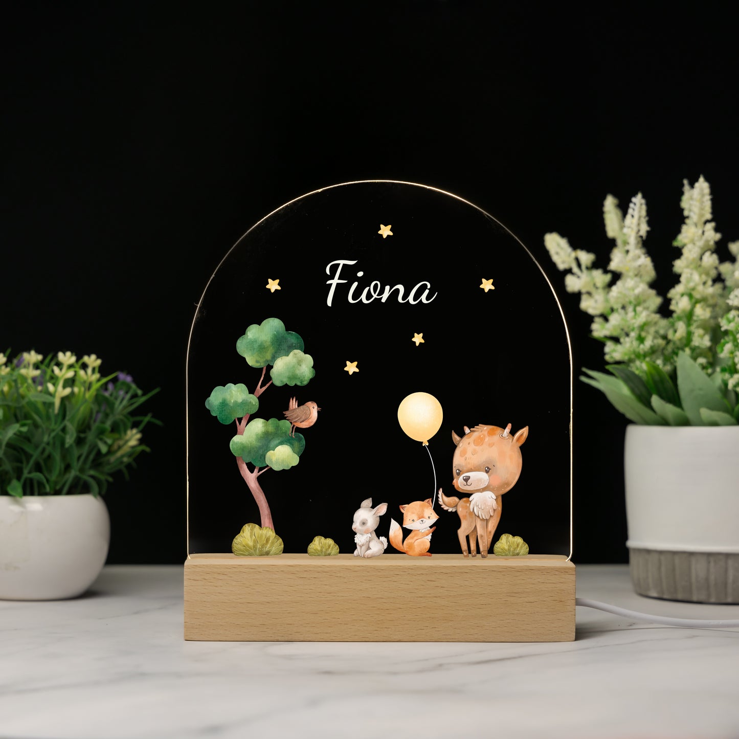 Custom Animals Baby Name Night Light With Star