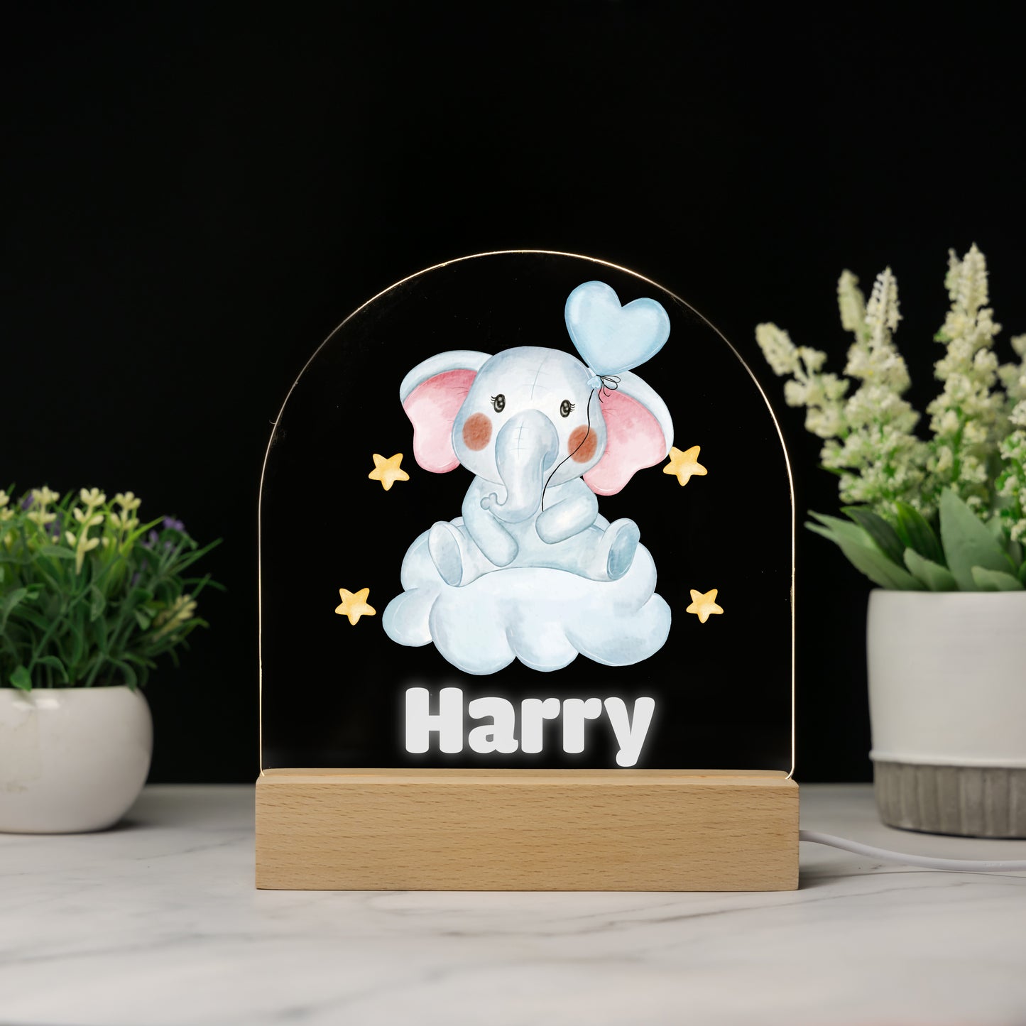 Custom Woodland Animals Baby Name Night Light With Star