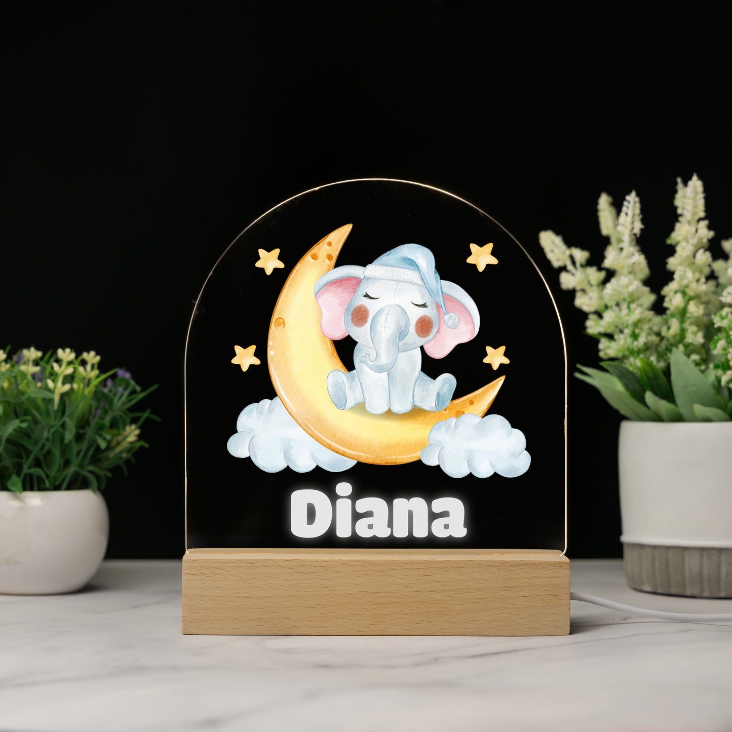 Custom Woodland Animals Baby Name Night Light With Star