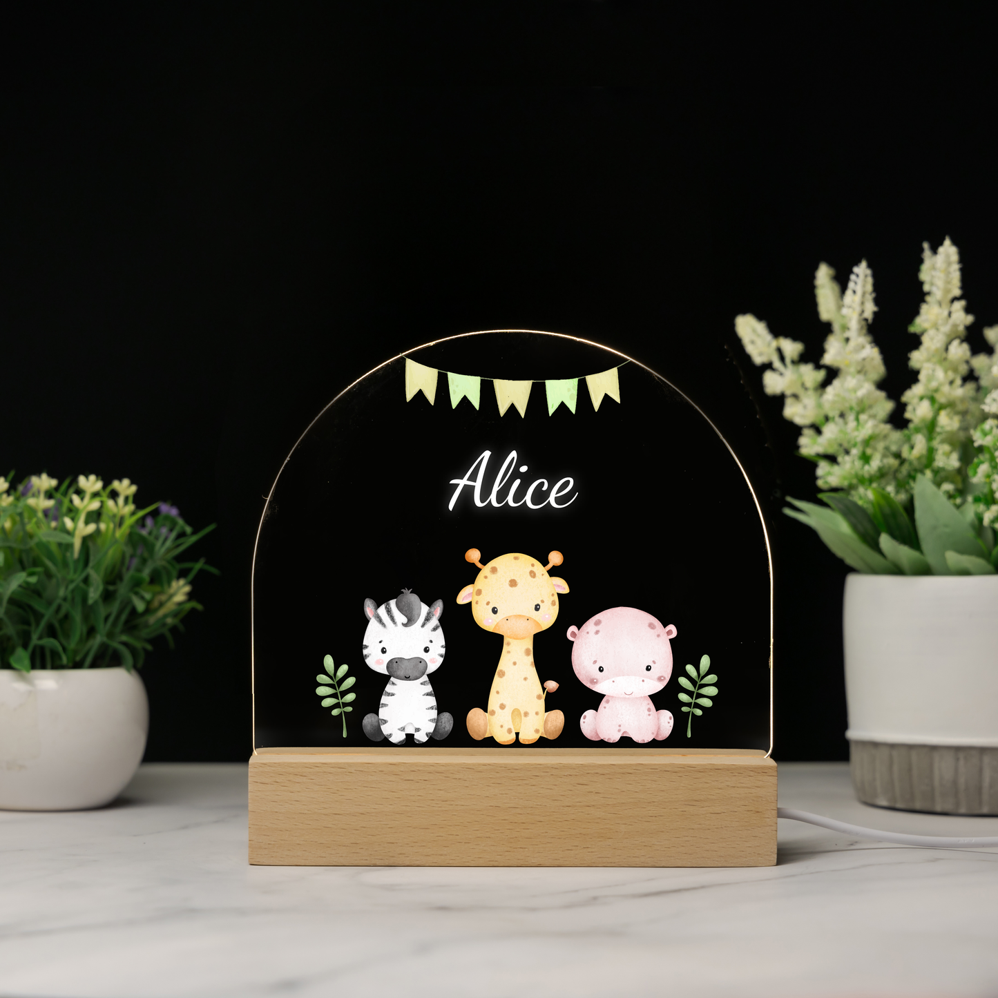 Custom Animals Baby Name Night Light With Star