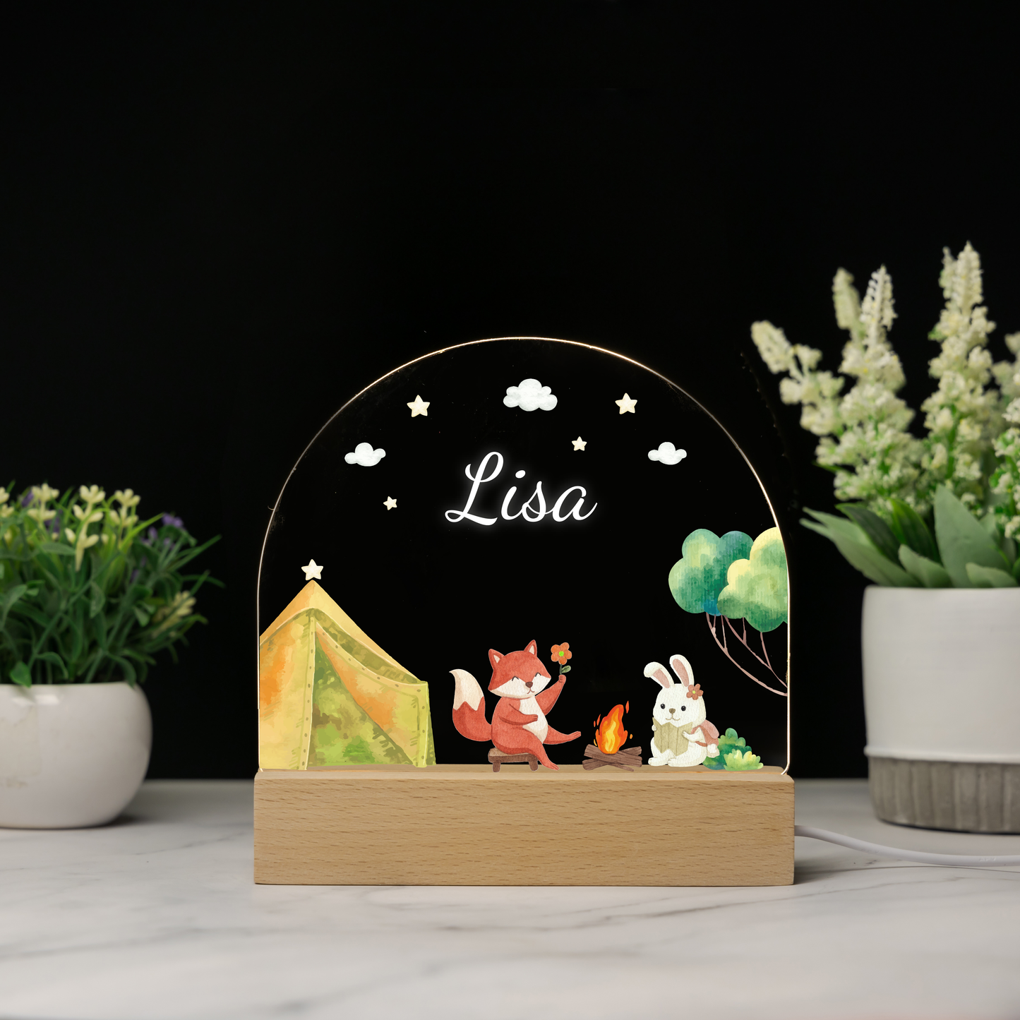 Custom Animals Baby Name Night Light With Star