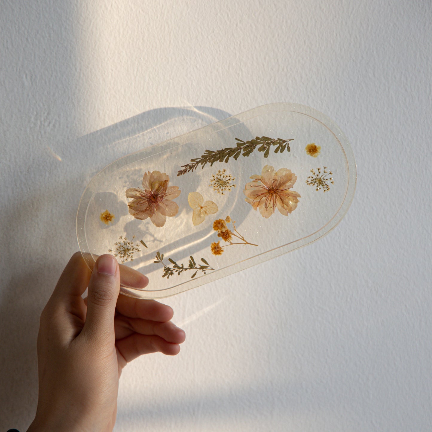 Pressed Natural Flowers Resin Serving Tray