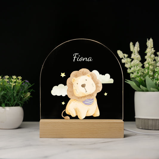 Custom Baby Lion Woodland Animals Baby Name Acrylic Night Light