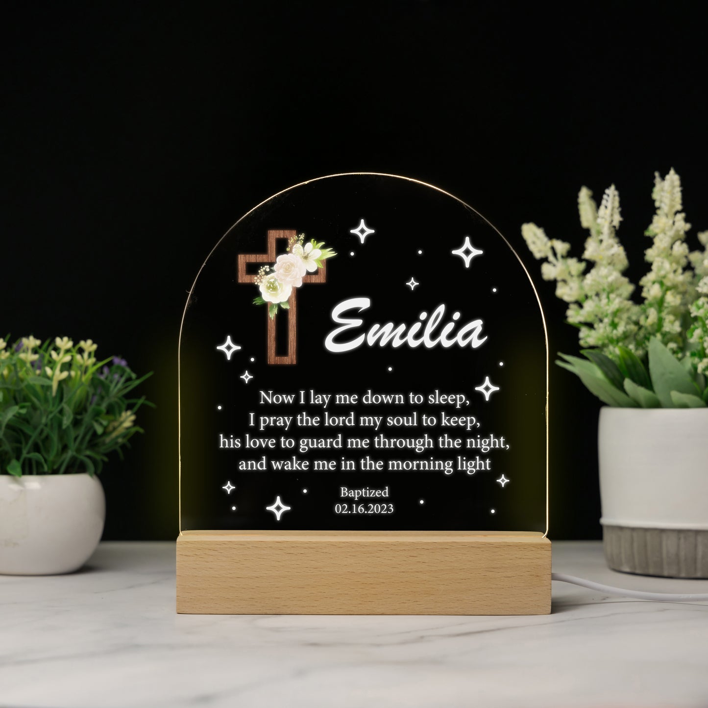 Personalized Baptism Baby Name Acrylic Night Light