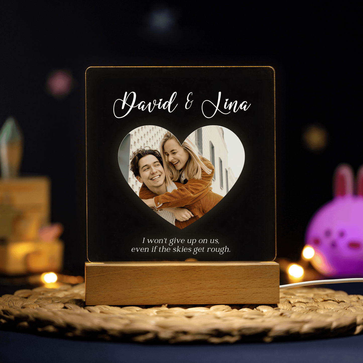 Custom Couple Portrait Photo Engraved Acrylic Night Light