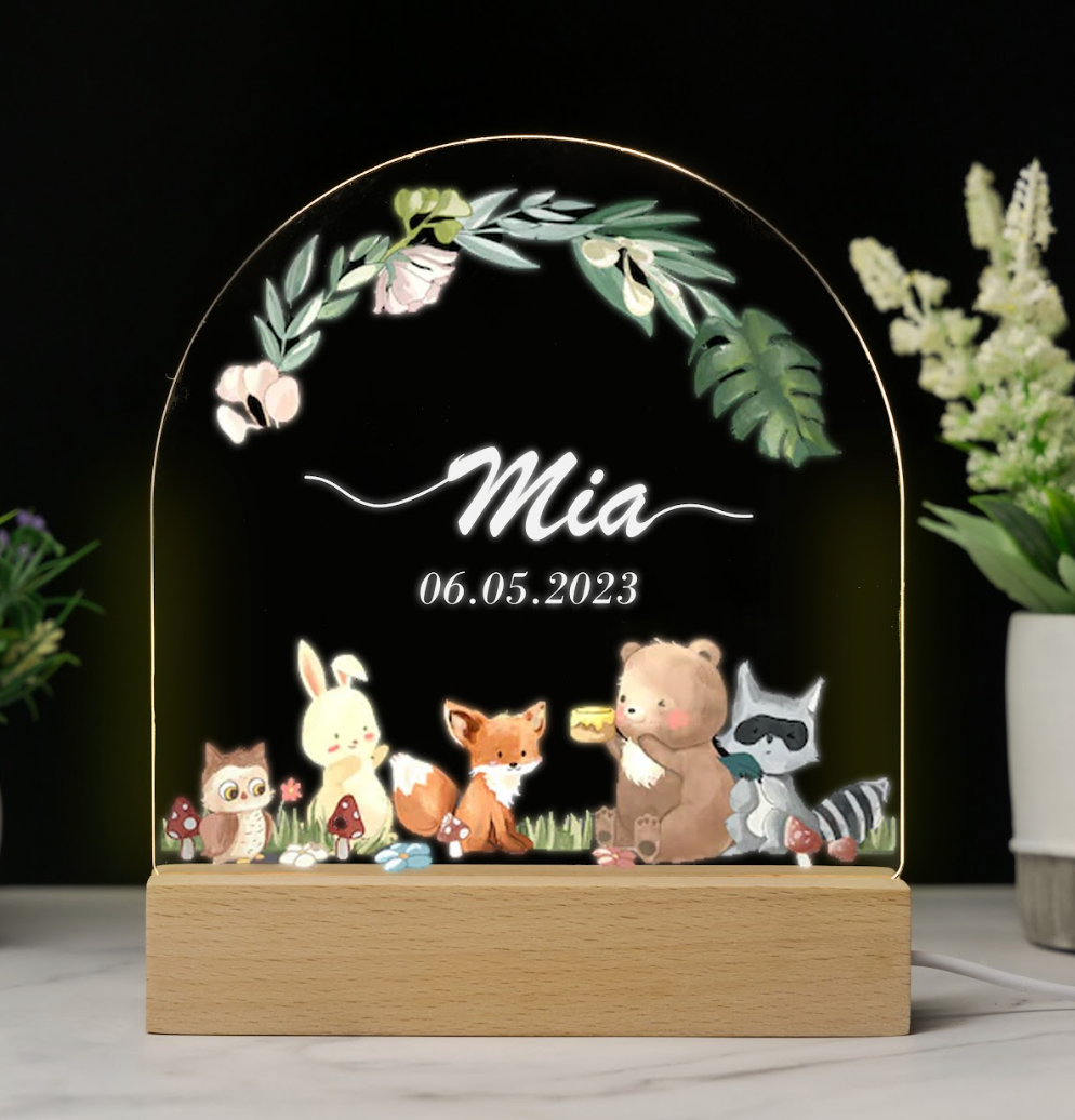 Custom Baby’s Animals Name Night Light