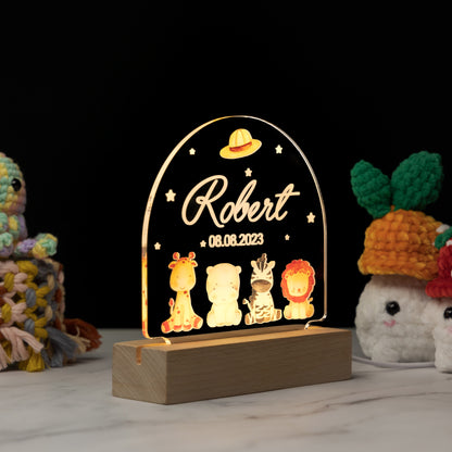 Custom Baby’s Animal Name Night Light