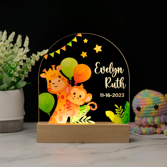 Custom Birthday Animals Baby Name Night Light