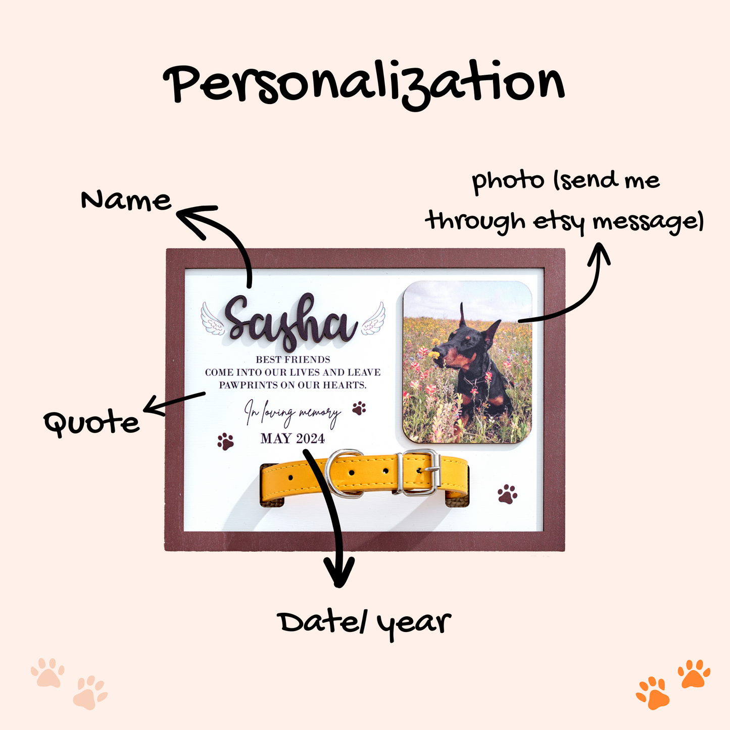 Pet Memorial Wood Frame With Collar Holder